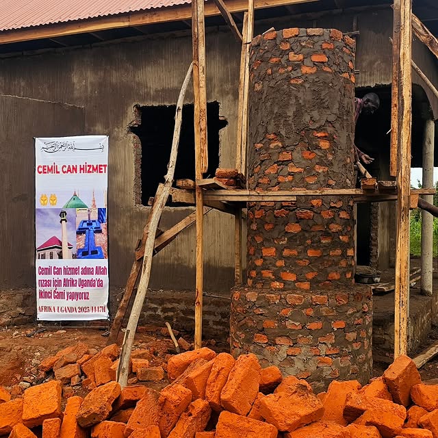 Community members at mosque construction site